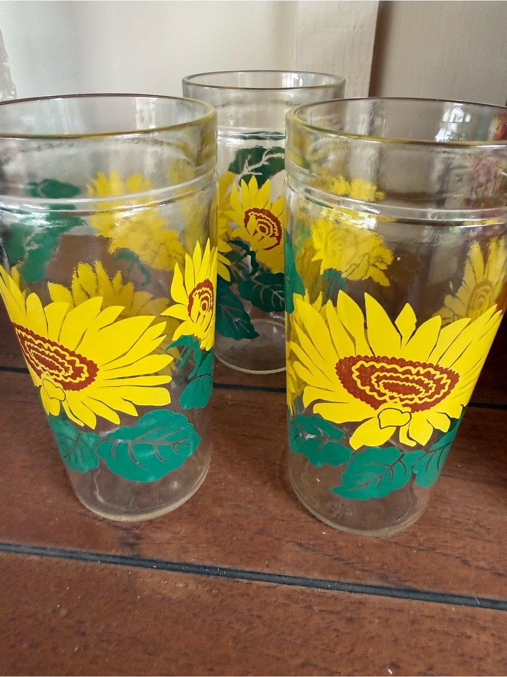3 vintage Sunflower Glass Tumblers Floral Drinkware cottagecore juice glasses